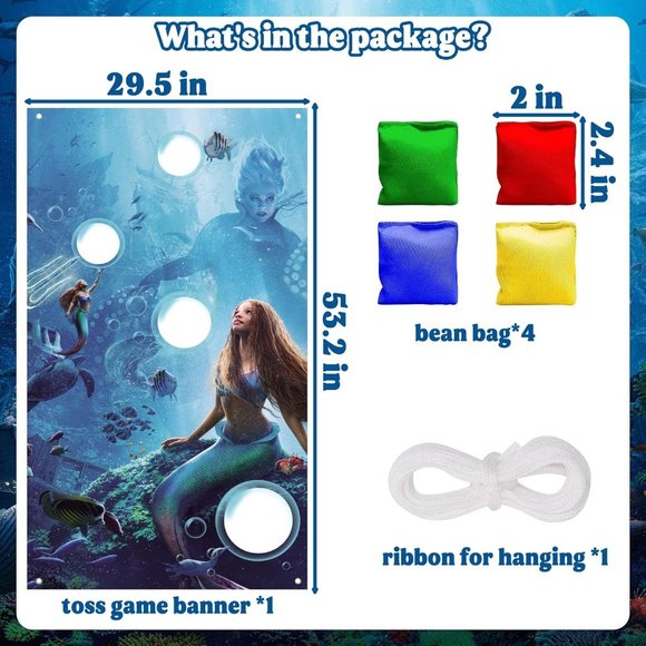 Black Mermaid Birthday Decorations, Little Mermaid Toss Game with 4 Bean Bags - Picture 7 of 7